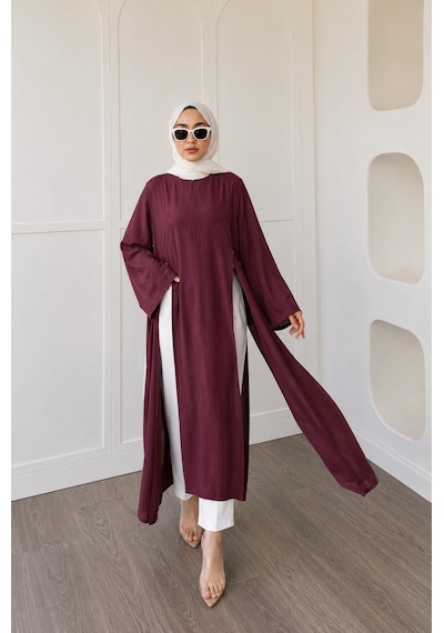 Unika Boutique Kadın Uzun Yırtmaçlı Abaya Tunik Bordo