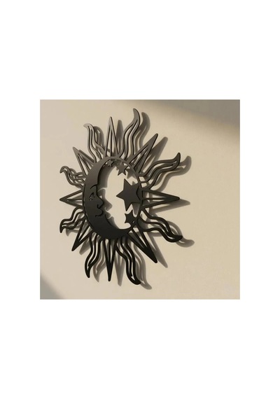Mistik Kozmos Güneş Ve Ay Metal Duvar Dekoru - Metal Duvar Sanatı - Kırmızı - 48 X 50 Cm