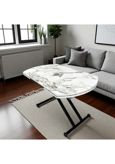 Oval Yan Baştan Açılır Akıllı Masa Üst Tabla Mdf Yüksekliği Ayarlanabilir Pratik Siyah Mekanizmalı Beyaz Mermer Oval Yan Baştan Açılır Akıllı Masa Üst Tabla Mdf Yüksekliği Ayarlanabilir Pratik Siyah Mekanizmalı Beyaz Mermer