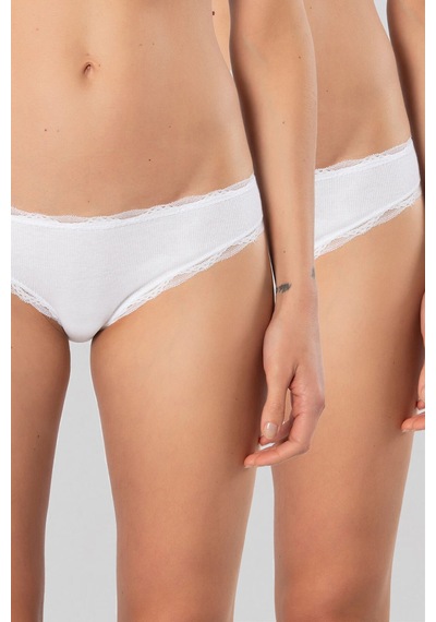 Türen Kadin Likrali Ribana Dantelli Bikini Külot 2'li Paket 928/beyaz Beyaz