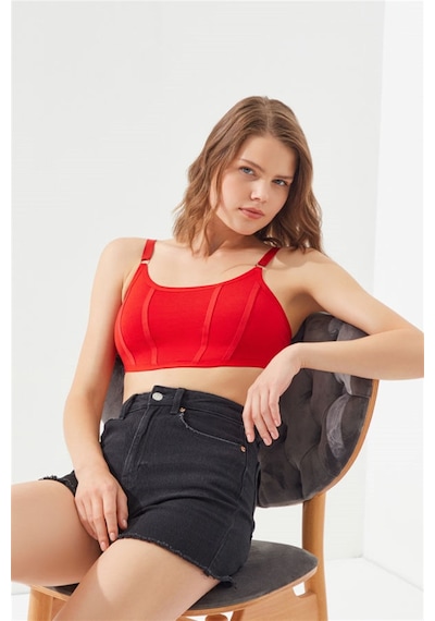 Cottonhill Kırmızı Pamuklu Ayarlanabilir Askılı Kadın Bralet Büstiyer Kırmızı