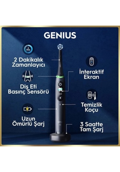 Siyah Şarjlı Diş Fırçası, Dairesel Temizlik Ve Bluetooth Bağlantısı