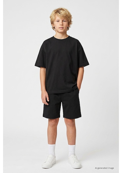 TOMMYLIFE Siyah Oversize Fit Basic Erkek Çocuk Şort Takım - 11335