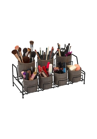 Edora Home Çok Amaçlı Siyah Makyaj Organizer, Banyo Düzenleyici - 7 Bölmeli Metal Siyah