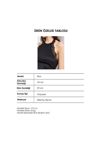 Itsbasic Kadın Siyah S6-1 Asimetrik Kesim Dantel Detaylı Boyundan Askılı Tasarım Bluz