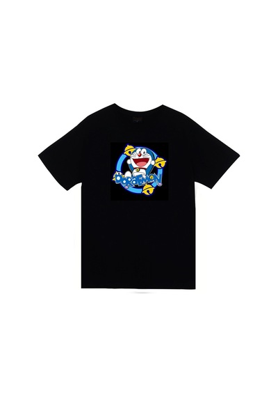 Doreamon Anime Baskılı Unisex %100 Pamuk Siyah T-shirt SIYAH
