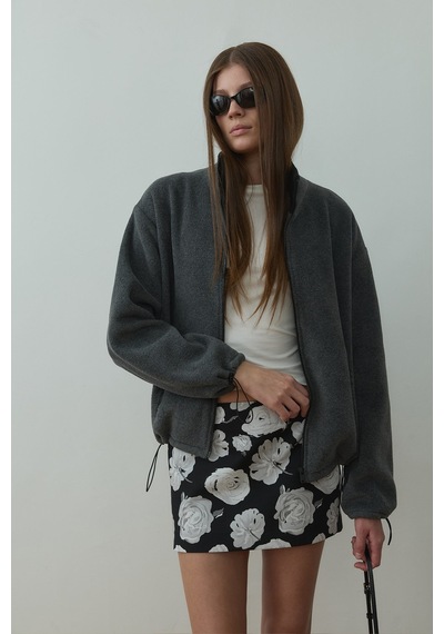 Suud Collection Füme Anu Oversize Fermuarlı Polar Hırka