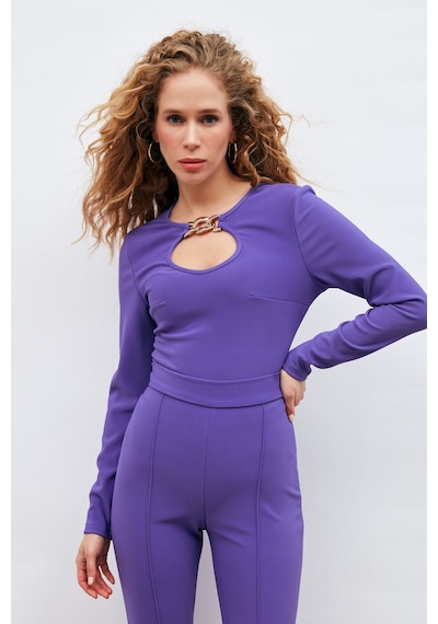 Sateen Zincir Detaylı Bluz - Mor