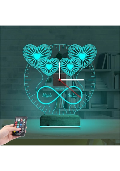 Luvivia Sevgiliye Hediye Kalp Sonsuzluk Yıldönümü V3 Kişiye Özel Saatli 3d Lamba - Masa Gece Lambası