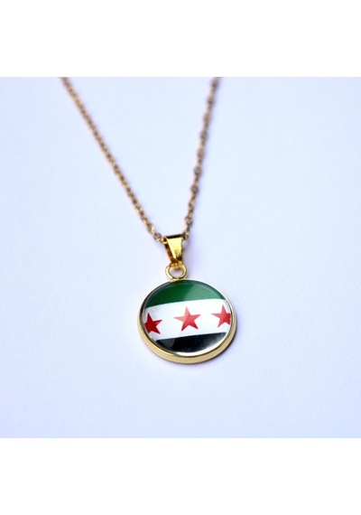 Suriye 3 Yıldız Bayrağı Altın Kaplama Paslanmaz Çelik Mini Kolye İnce Zincir