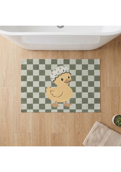 Kartela Halı Pastel Dama Ördekli Banyo Paspası Adaçayı Yeşili Kaymaz Taban 40x60 Cm