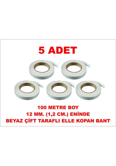 Çift Taraflı Beyaz Bant 100 M. 12 Mm 5 Adet