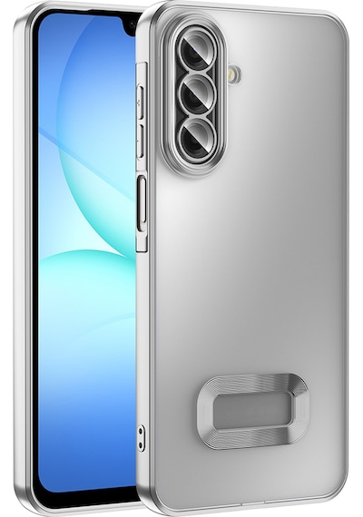 Galaxy Uyumlu A17 Kılıf Kamera Korumalı Logo Gösteren Zore Omega Kapak - Gümüş Gümüş