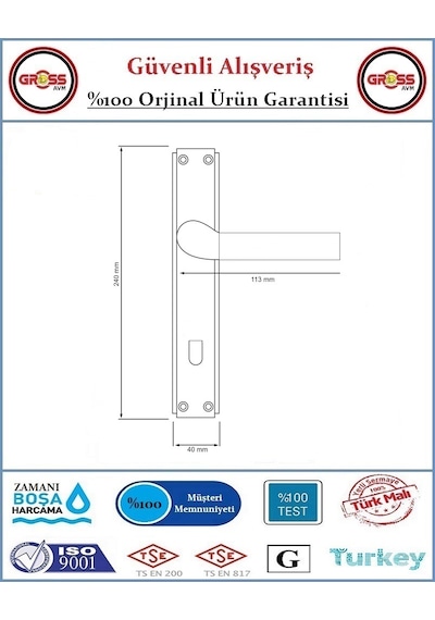 Parçalı Wc Banyo Kapı Kolu - Mat Siyah - 1 Takım Ön Ve Arka - Sol