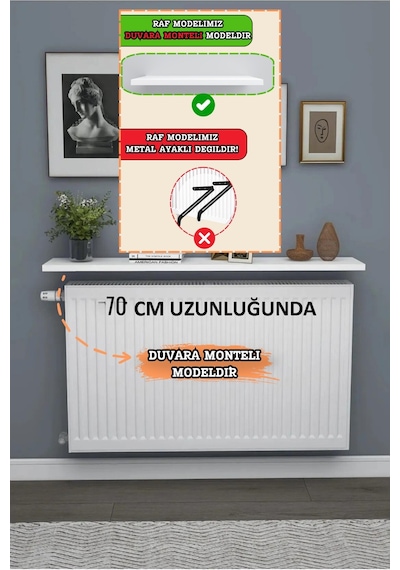 Beyaz Petek Üstü Dresuar Uçan Kitaplık Raf Düzenleyici Raf Model 70 Cm Duvara Monteli Beyaz
