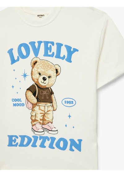Koton Ayıcık Baskılı Ekru Kız Çocuk T-shirt 6skg10410ak Ekru