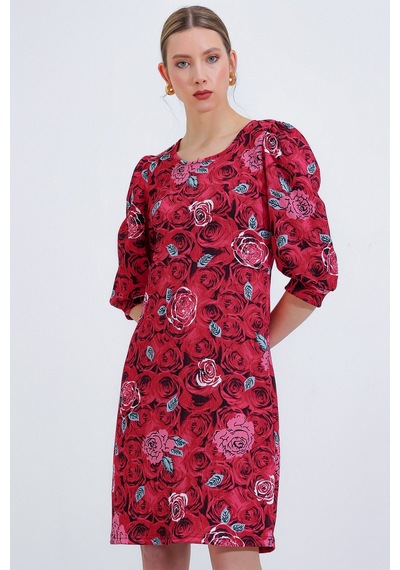 Bigdart Kadın Bordo Gül Desenli Midi Elbise 2477 2477bgd19-003-14766 001