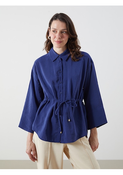 Lcwaıkıkı Classic Lacivert Oversize Modal Karışımlı Kadın Gömlek