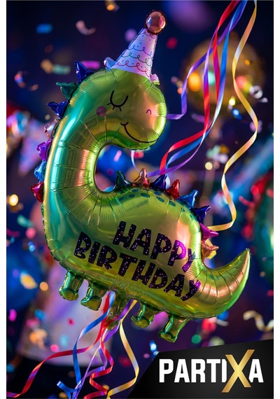 Happy Birthday Yeşil Dinozor Folyo Balon Çocuk Doğum Günü Parti Süsü 80x77 Cm Çok Renkli