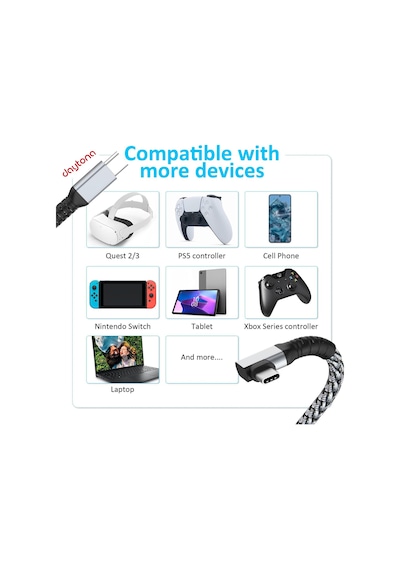 Vr-c Oculus Quest İle Uyumlu Vr5 Link Kablosu 5 M, 5gbps Usb 3.2 Gen 1 Hızlı Veri Aktarımı, Hız Standart