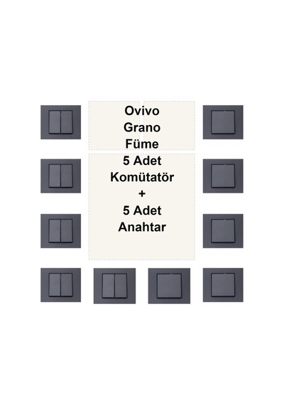 Ovivo Grano Füme 5 Adet Komütatör + 5 Adet Anahtar