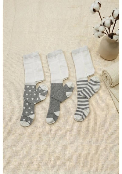 Cocole Socks Erkek Bebek Külotlu Çorabı 3'lü Set Pamuklu Gri 0-24 Ay Çok Renkli