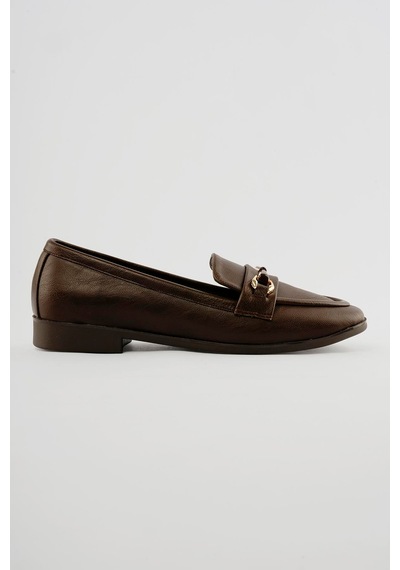 Kadın Loafer Gold Tokalı Günlük Ayakkabı Elio Kahverengi Kahverengi