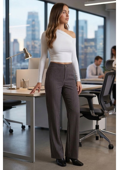 Armonika Kadın Gri Bol Paça Kumaş Pantolon Arm-26k001053