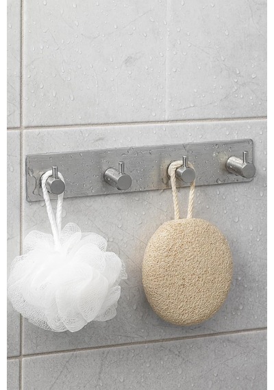 4'lü Paslanmaz Çelik Banyo Askısı, 4 Kancalı Kendinden Yapışkanlı Vidasız Duvar Askılığı, Havlu Bornoz Mutfak Askısı, 32 X 5 Cm, Gümüş Diğer