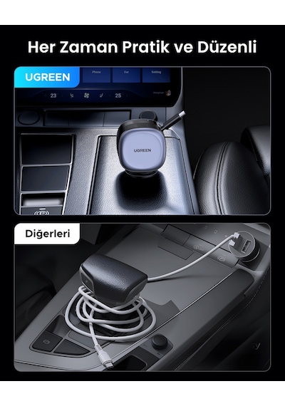 Ugreen 75w 2 Portlu Usb-c Kablolu Araç İçi Şarj Cihazı Çakmaklık Adaptörü, 55653