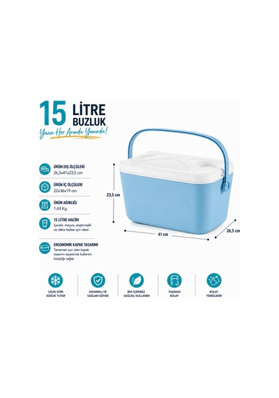 15 Lt Buzzy Buzluk Termos 1177 Cooler Box -441 Açık Mavi