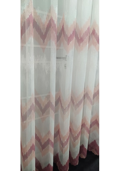 Harmony Zikzak Desen Pudra Gül Kurusu Pembe Tasarım 1/2 Kat Pileli Tül Perde