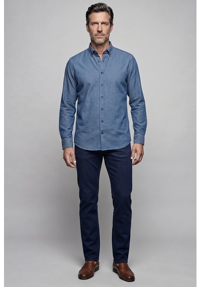 Bisse Regular Fit Pamuk Cepsiz İndigo Uzun Paşa Yaka Gömlek Gmmlj252027 D66 Indigo