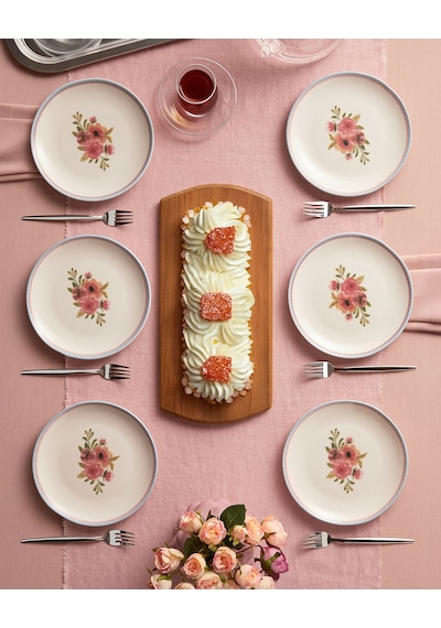 English Home Lilya Porselen 6'lı Pasta Seti 19 Cm Renkli Çok Renkli