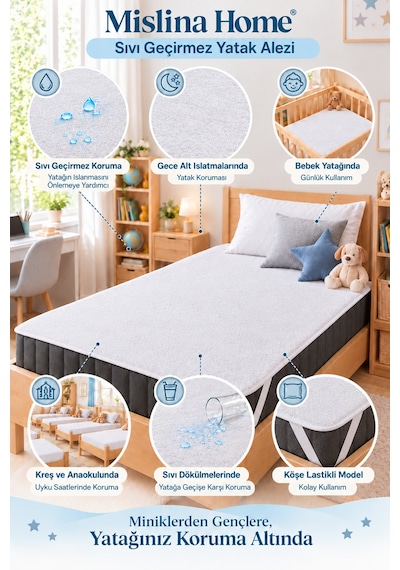 Sıvı Su Geçirmez %100 Pamuklu Ped Köşe Lastikli Alez Bebek Yatak Koruyucu Park Beşik Kreş Anaokulu 80x160