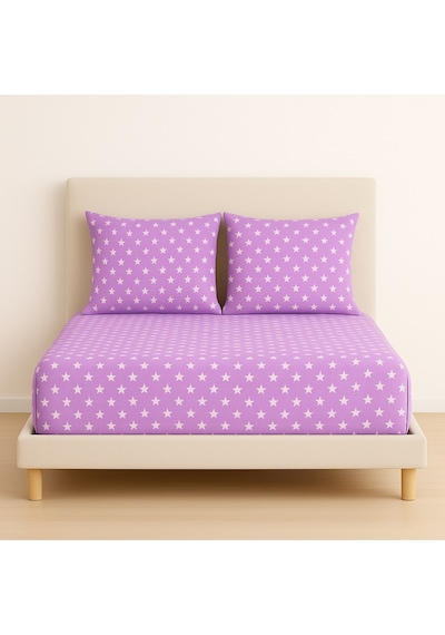 Lionas Desenli 140 X 200 Cm Lila Yıldız Lastikli Çarşaf Ve 2 Adet Yastık Kılıfı Lila