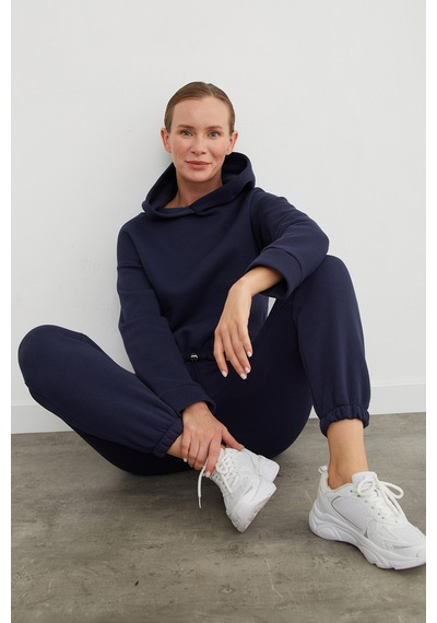 Fullamoda 3 İplik Basic Beli Stoperli Jogger Eşofman Takımı Lacivert