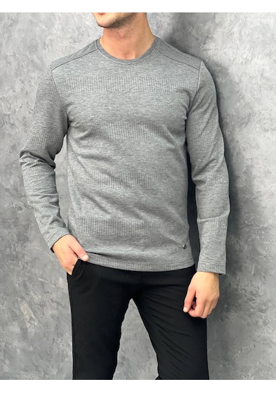 Modefendi Slim Fit İtalyan Kesim Pamuk Sweatshırt Açık Gri
