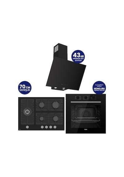 Flowart Turbolu Silenart QBL62CS - BL135 - D077SA Siyah Cam Ankastre Set