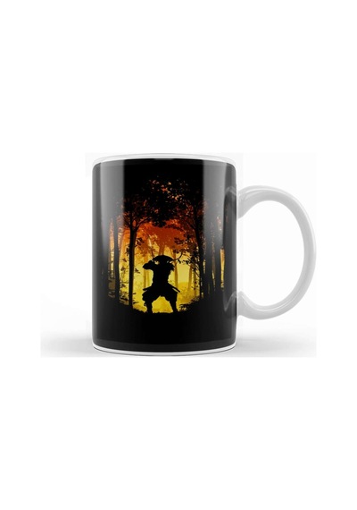 Samurai Ronin Forest Sun Raise Vector Yellow Kupa Bardak Porselen Karışık