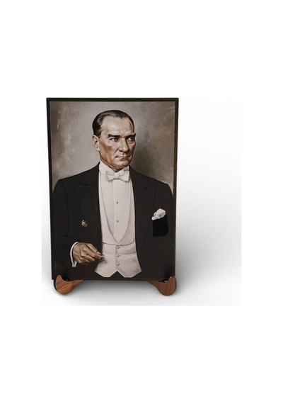 Atatürk Masaüstü Ahşap Tablo - Kabartmalı Baskı Şık Hediyelik 11x16 Cm No 3 3 Parça