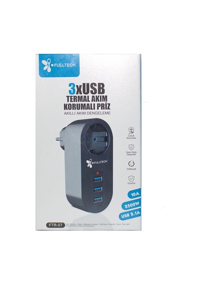 Akım Korumalı Tekli Priz - Akıllı Akım Dengeleme - 3xusb - Isıya Karşı Dayanıklı 5047