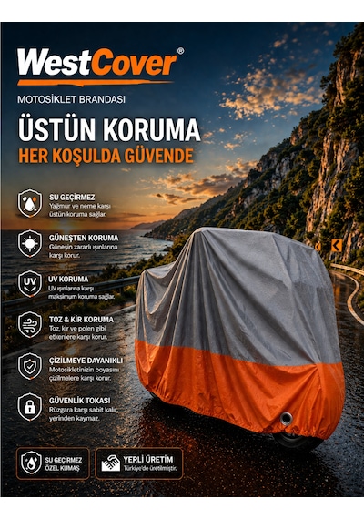 Volta Vm4+ Gri-turuncu Parç. Motosiklet Branda Su-toz Geçirmez Motor Örtü