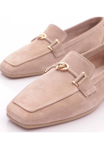 Dgn 3652 Kadin Tokali Loafer Ayakkabi Bej Süet