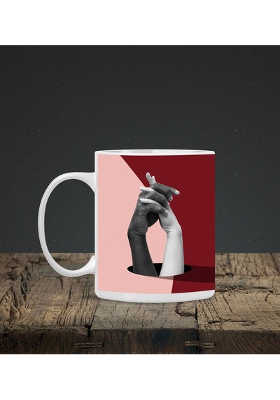 Baskılı Kupa & Kırmızı Ve Pembe Renk El Ele Tutuşan Motifli Mouse Pad 23x19cm Fare Altlığı Kaydırmaz Mousepad