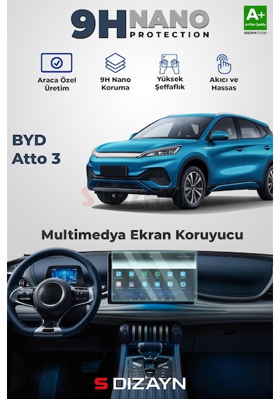 S-dizayn Byd Atto 3 15.6 İnç 9h Nano Multimedya Ekran Koruyucu Parlak 2024 Üzeri A+ Kalite