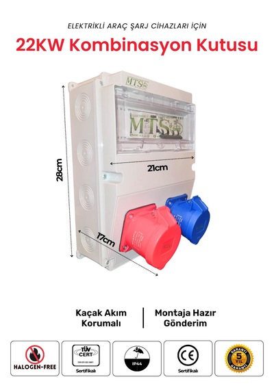 22kw + 7.4kw Schneider Kombinasyon Kutusu 5x32a + 3x32a + 220v Kaçak Akım Röleli Tesla Togg Uyumlu 22kw - 7.4kw