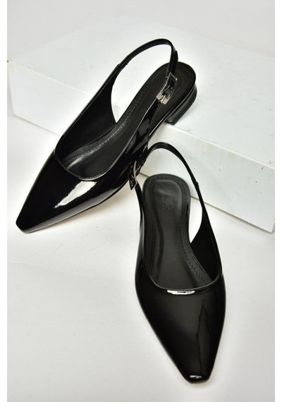 Fox Shoes U404602208 Siyah Rugan Alçak Topuklu Kadın Ayakkabı Siyah