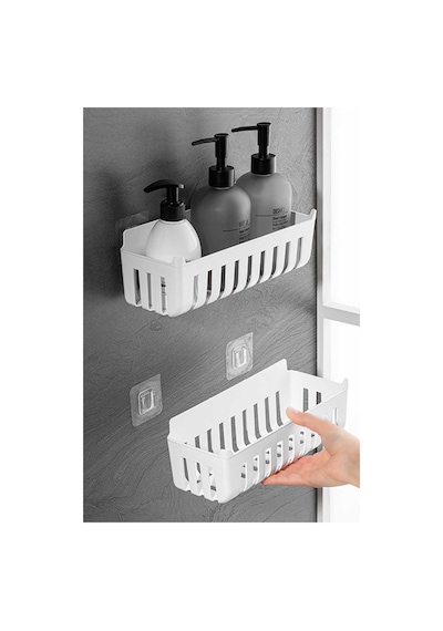 Primanova Deby 2'li Yapışkanlı Banyo Rafı Beyaz Beyaz