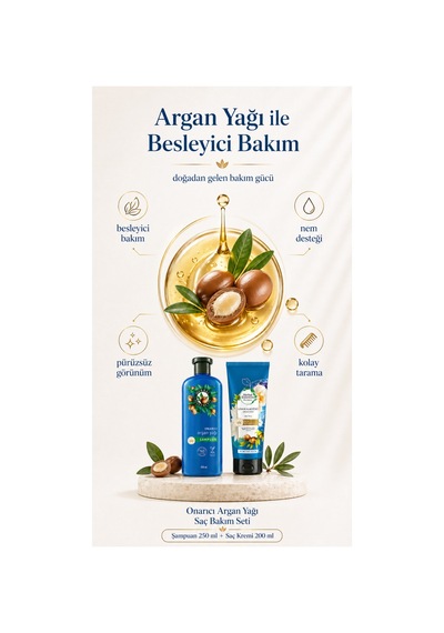 Onarıcı Argan Yağı Şampuan 250ml + Saç Kremi Beach 200ml Bakim Seti